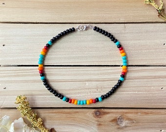 Midnight Sun Beaded Anklet, Colorful Anklet, Seed Bead Anklet, Ankle Bracelet, Beach Anklet, Trendy Anklet