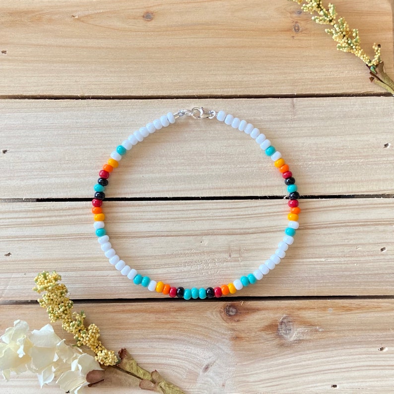 Sunrise Beaded Anklet, Seed Bead Anklet, Beach Anklet, Ankle Bracelet, Boho Anklet 