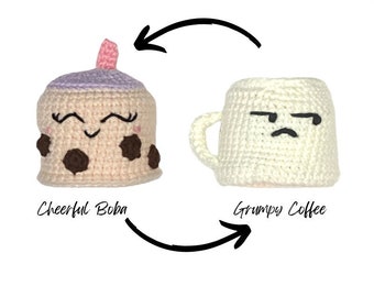 Reversible crochet PATTERN — Grumpy Coffee/Boba Buddy
