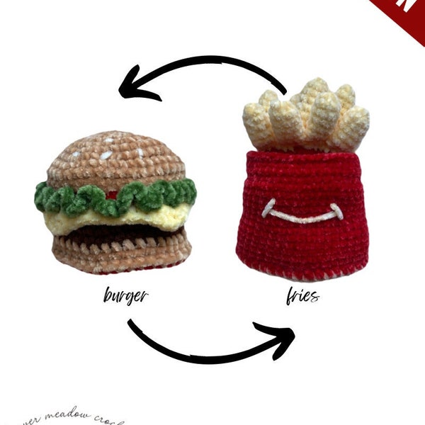 Reversible crochet PATTERN — Dr. Burger (and Mr. Fries)