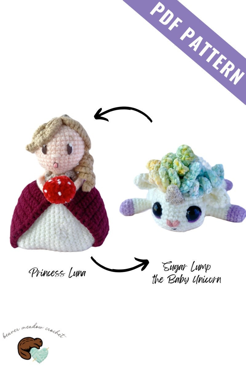 Reversible crochet PATTERN - Princess Luna and Sugar Lump