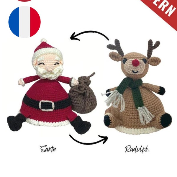 Reversible crochet PATTERN — Santa Claus and Rudolph (En/Fr)