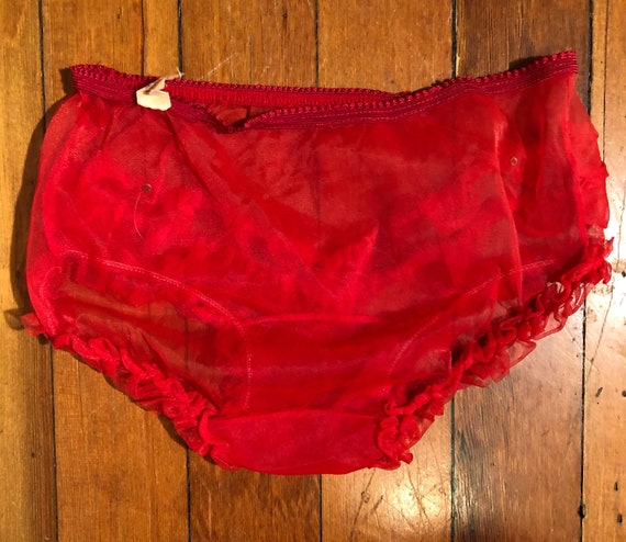 Hubba Hubba! Red Sheer Fluffy Chiffon Panties 50s… - image 3