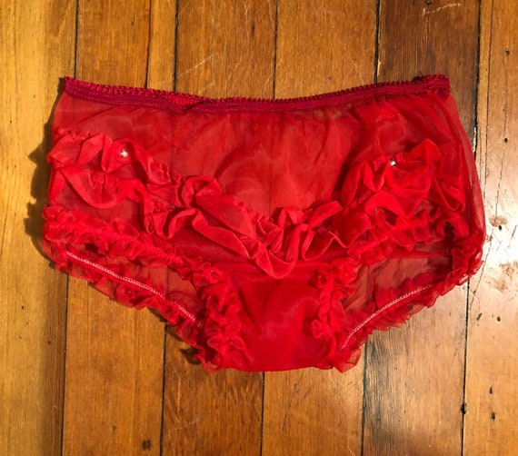 Hubba Hubba! Red Sheer Fluffy Chiffon Panties 50s… - image 1