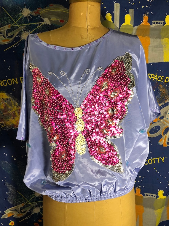 Disco Diva  hipster vintage 80s  butterfly beaded trophy top new with tags
