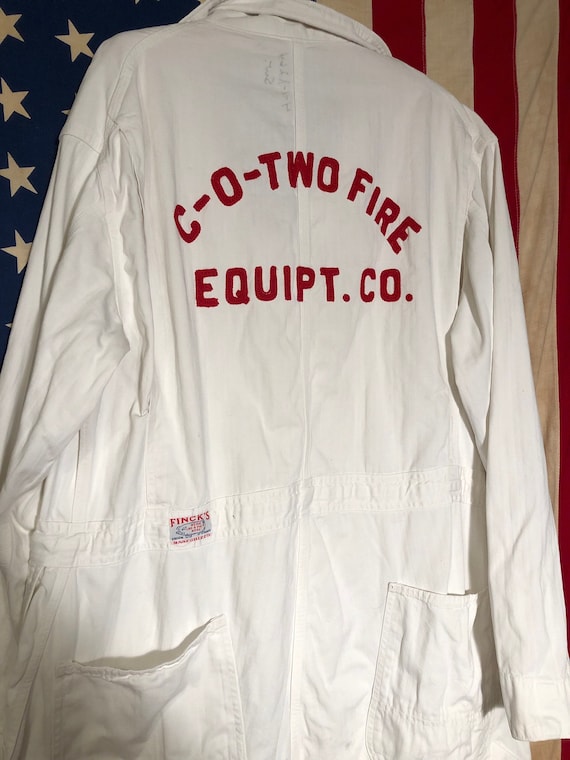 Wayne knows Pumpers! 50s Red Bar Fincks Embroidered Coveralls Overalls C-O-Two Fire Equipment W.M. Finck