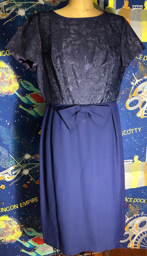 Midnight Mama 60s Lace and Crepe Cocktail Dress Ba