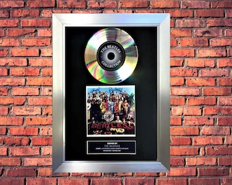 The Beatles "Sgt Peppers Lonely Hearts Club Band" RARE UNIQUE PLATINUM Vinyl Cd Record And Autographed Cover- Platinum Frame - Unique Gift