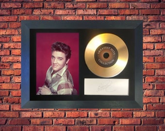 Elvis Presley "The King Of Rock & Roll'' Gold Vinyl Cd Record /Autograph /Photograph Mounted And Framed - Unique Collectable/Gift