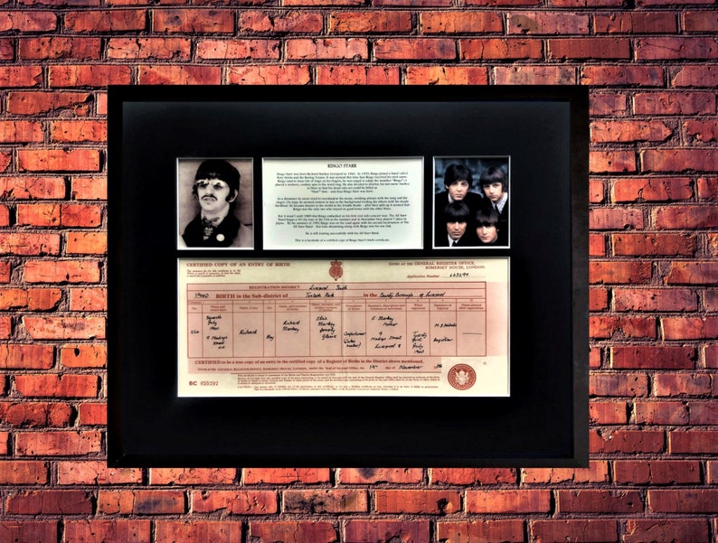 Ringo Starr the Beatles Rare Certified UK Birth Certificate UK