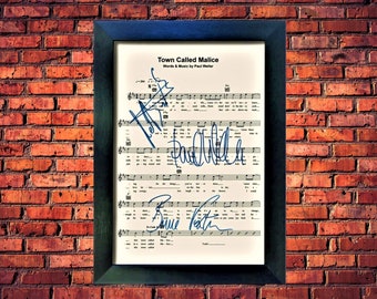 The Jam "Town Called Malice" Autographed Music Sheet - Museum Grade Quality - Mounted And Framed - Unique Collectable/Gift