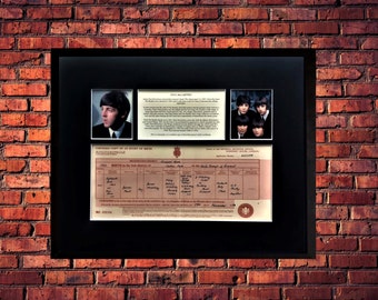 Paul McCartney - The Beatles - Rare Certified UK Birth Certificate (UK Government Issued) Museum Grade Reproduction - Mounted And Framed