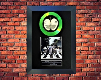 The Beatles RARE "Abbey Road " 50th Anniversary Apple GREEN Vinyl Cd Record And Autographed Cover - Framed - Unique Collectable/Gift