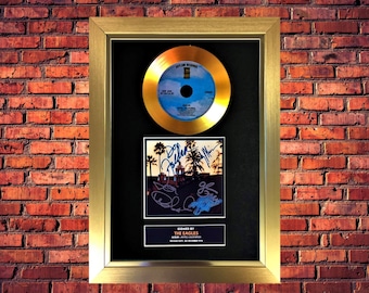 Hotel California - The Eagles - Gold Vinyl Cd Record And Autographed Cover Mounted In A Beautiful Handmade Gold Frame