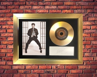 Elvis Presley "Jailhouse Rock" Gold Vinyl Cd Record /Autograph /Photograph Mounted in Brushed Gold Frame - Christmas Gift/Collectable/Gift