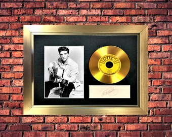 Elvis "Thats All Right " 50th Anniversary Gold Vinyl Cd Record /Autograph /Photograph Mounted In A Beautiful Brushed Gold Frame