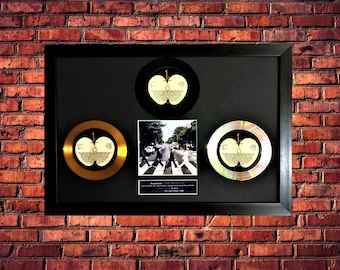 The Beatles "Abbey Road " RARE Black/Gold/Platinum Vinyl Cd Record And Autographed Album Cover Collection - Mounted And Framed