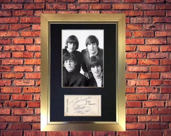 The Beatles - Vintage Photograph & Postcard Autographed By All 4 Beatles (Museum Grade Reproduction) Mounted In A Brushed Gold Frame