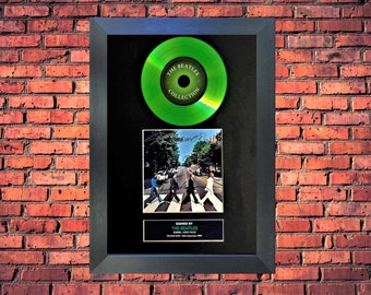 The Beatles Collection - "Abbey Road" RARE Apple Green Vinyl Cd Record And Autographed Cover Mounted And Framed - Unique Collectable/Gift