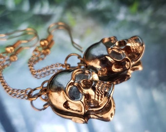 Hand made Goth Metal skull drop earrings