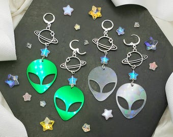 Large Alien Planet drop earrings