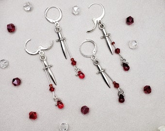 Hand made Gothic blood drop dagger earrings