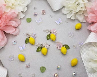 Hand made Mini lemon citrus fruit blossom earrings