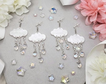 Small Rain cloud clear drops earrings