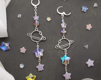 Long space chain drop earrings
