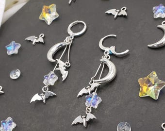 Hand made gothic bats and moon earrings