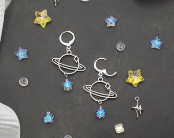 Mini hand made planets and moons earrings