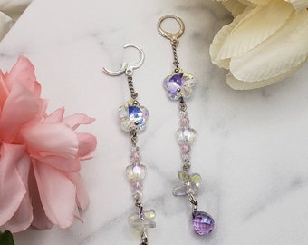 Long flower chain drop earrings
