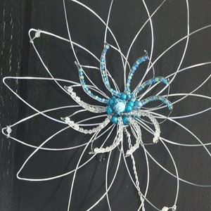 Handmade Wire Flower Wall Art - Custom Color Beaded Wire Sculpture - 18 Inch Metal Floral Wall Hanging - Wire Art Home Decor - Made to Order