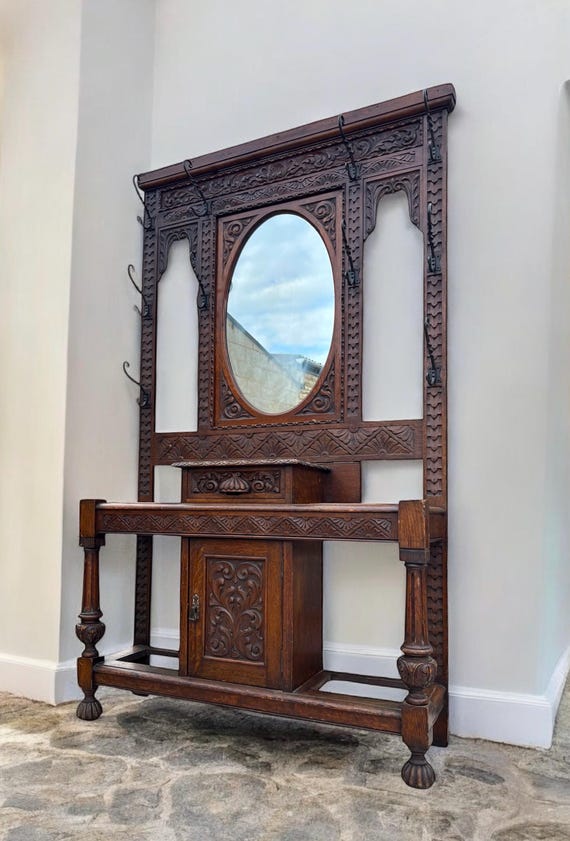 Antique oak coat stand shop