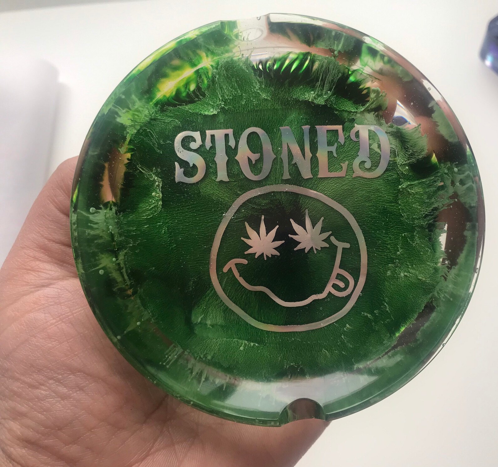 Handmade Custom Stoned Smiley Face Cannabis Leaf Resin Ashtray Etsy