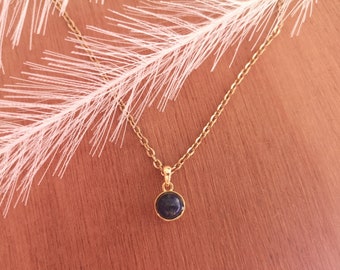 Selma - Neck collar choker chain thin round pendant semi precious stone natural Lapis Lazuli gold stainless steel