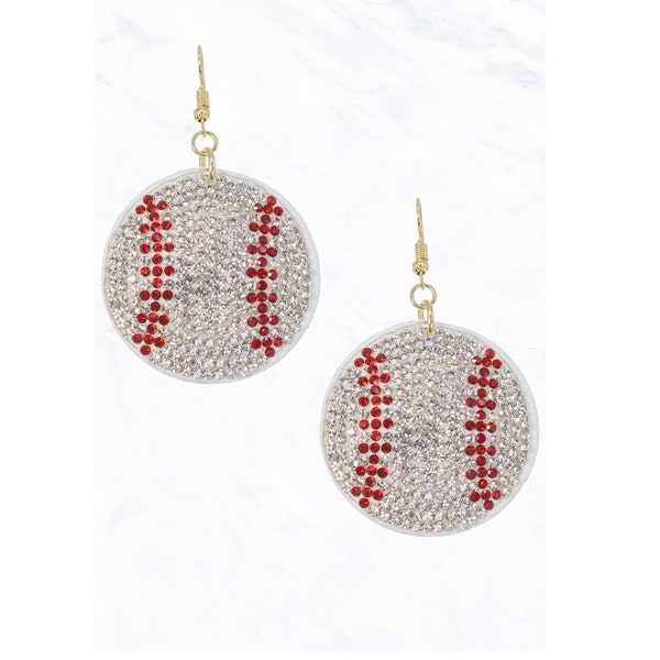 Baseball Sports Rhinestones Cushion Dangle Earrings