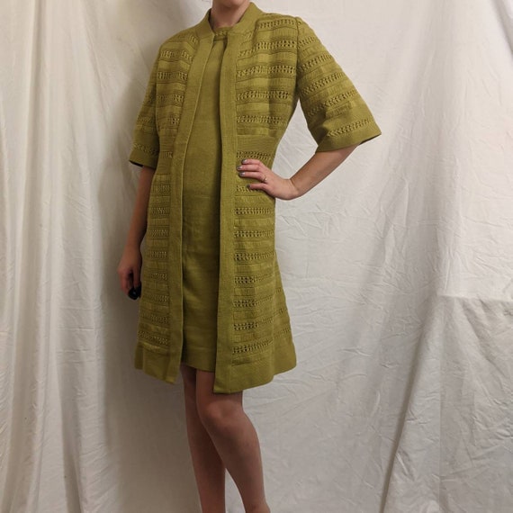 Vintage 60s chartreuse wool midi dress and jacket