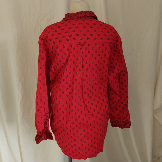 Vintage 70s Western Red Printed 100% Cotton Butto… - image 8