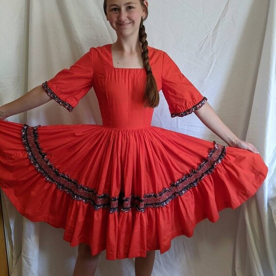 Vintage 1970s red square dance prairie dress