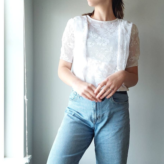 Vintage 80s/90s Reworked White Lace Pleated Top - image 1