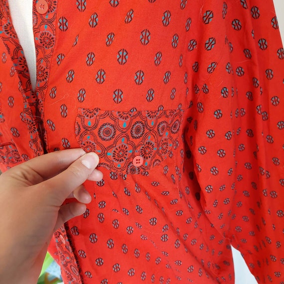 Vintage 70s Western Red Printed 100% Cotton Butto… - image 5