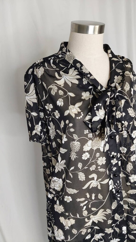 Vintage 70s Sheer Floral Tie Neck Dress Lorac Ori… - image 8