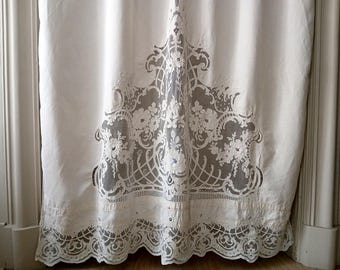 A Pair of Small Vintage French Filet Lace Style Net Curtains