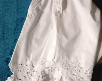 Hand embroidered vintage French knickers in pure white cotton with monogram LF and open whitework.  Excellent condition. Small.