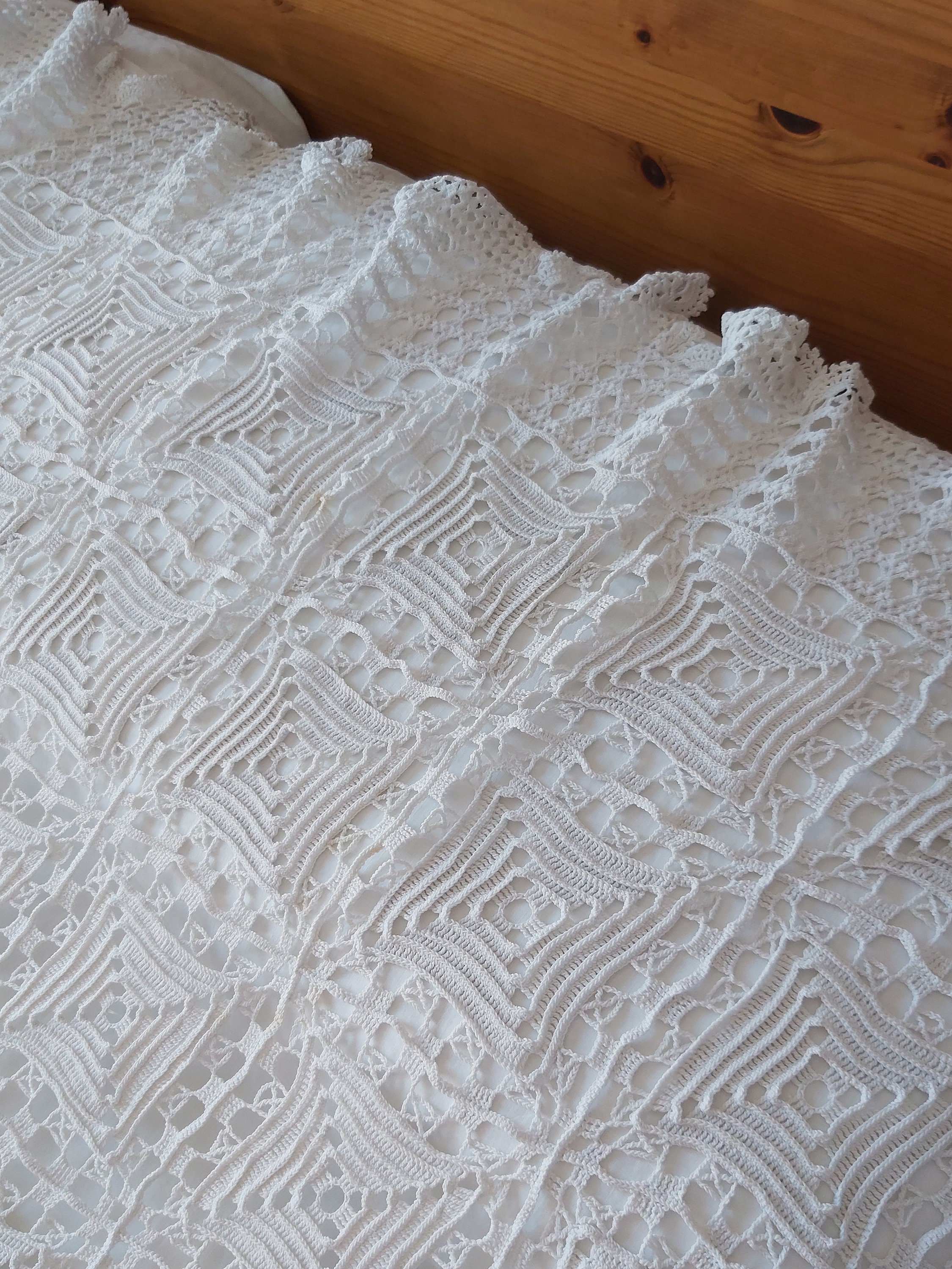 A Vintage French Bedspread in Fine Hand Crocheted Lace With a Etsy