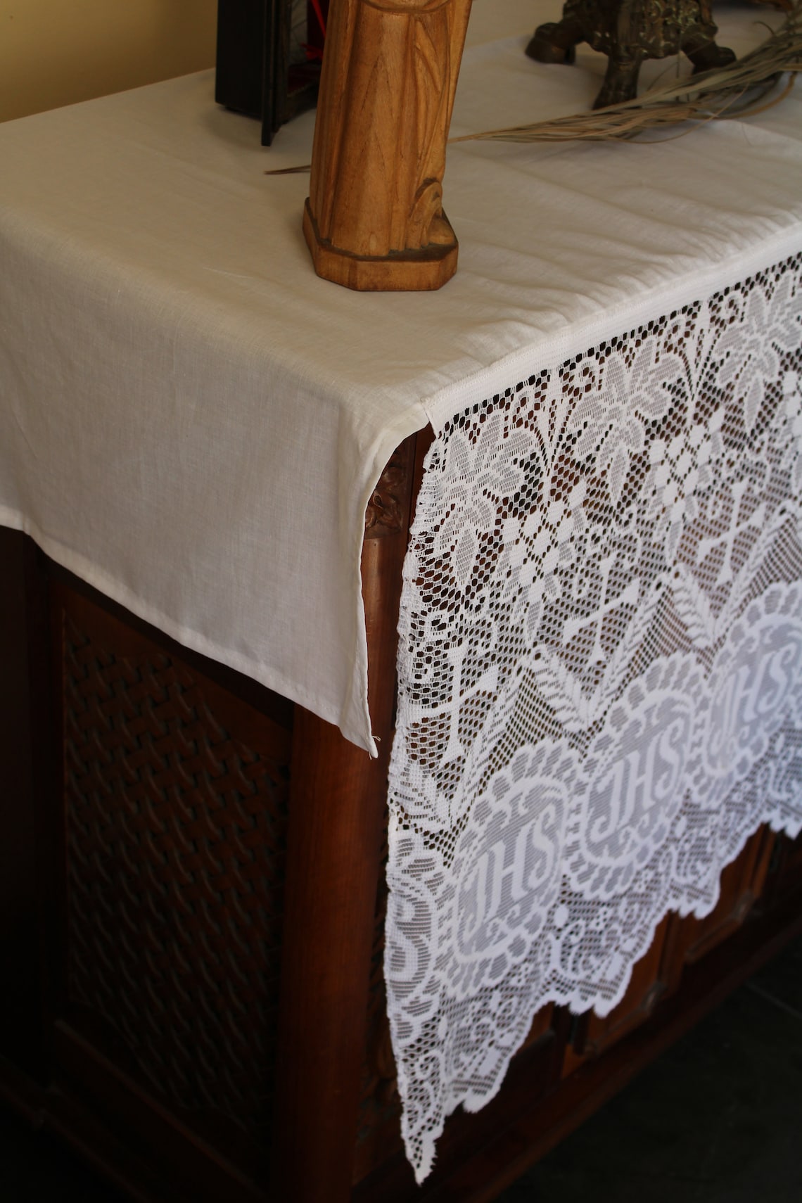Home Altar Cloth Catholic White Liturgical Lace Crosses IHS Etsy