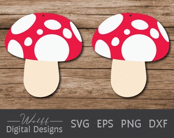 Pendiente SVG / Plantilla de pendiente de champiñón / Pendiente de cuero SVG