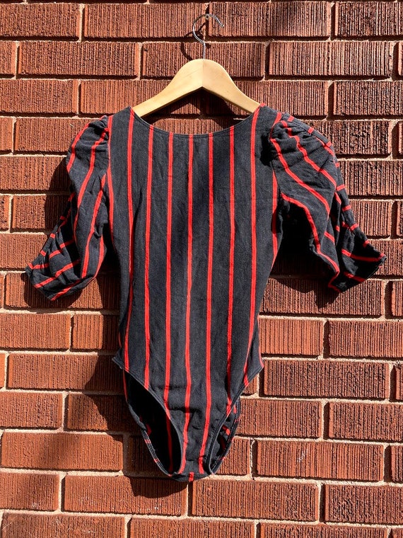 Vintage 80s Stretchy Striped Bodysuit Scoop Back R
