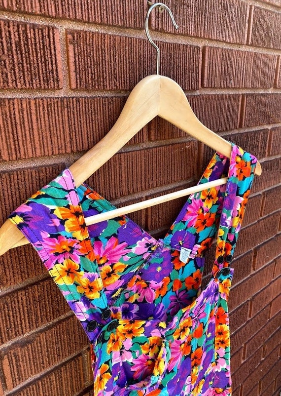 Vintage 80s 90s Bright Floral Print Rayon Short Ov